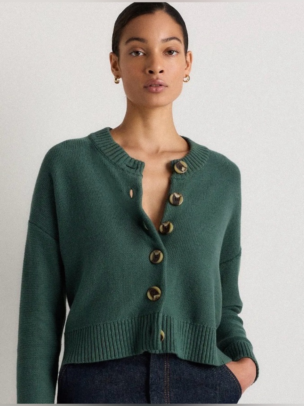 Quince Organic Cotton Button Front Cropped Cardigan Size Small